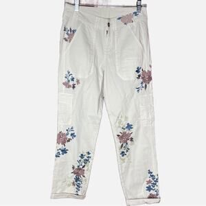 Sundance Floral Embroidered White Cargo Style Pants